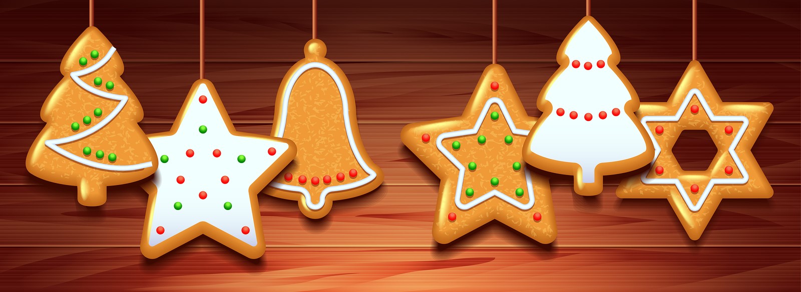 Christmas cookies on wood background realistic vector